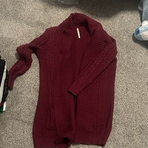 Leo & Nicole Deep Red Cable Knit Cardigan